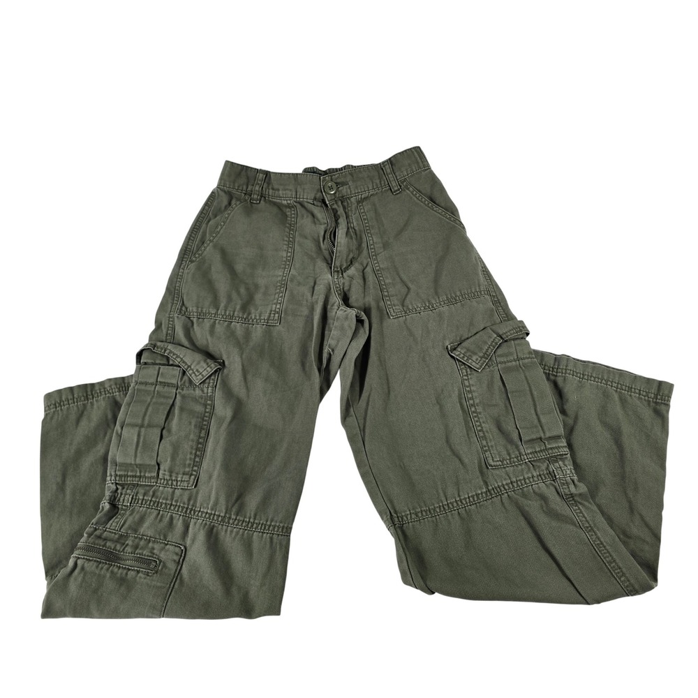 Aeropostale Womens XS Utility Cargo Pants Olive Green Cotton Canvas Straight Leg
